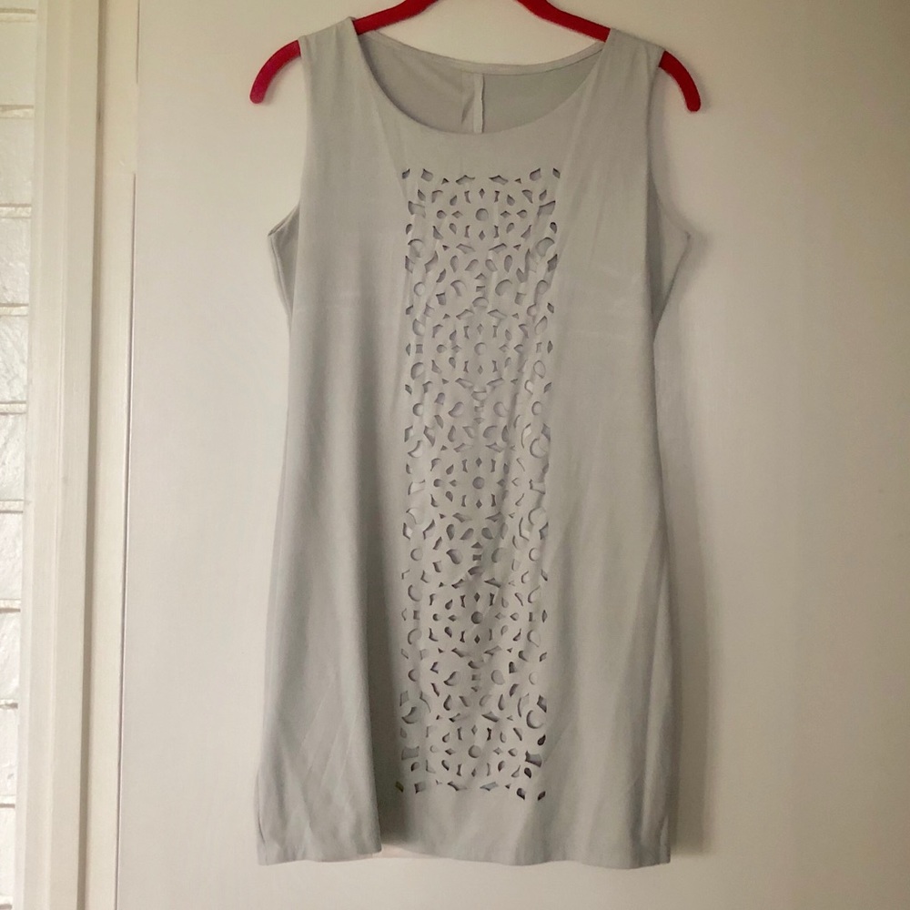 Promod laser-cut pattern dress, size S, light tan